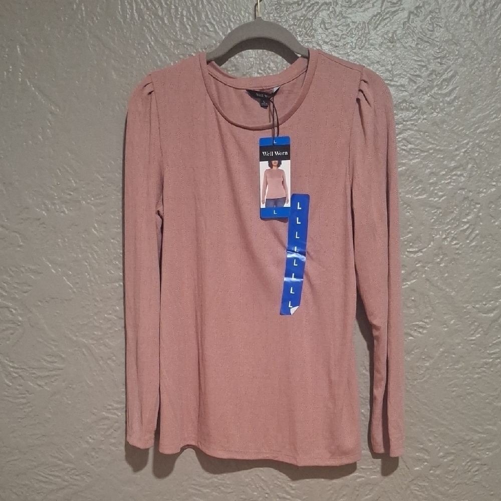 NEW.Well Worn Women's Blush Long Sleeve Blouse Size L